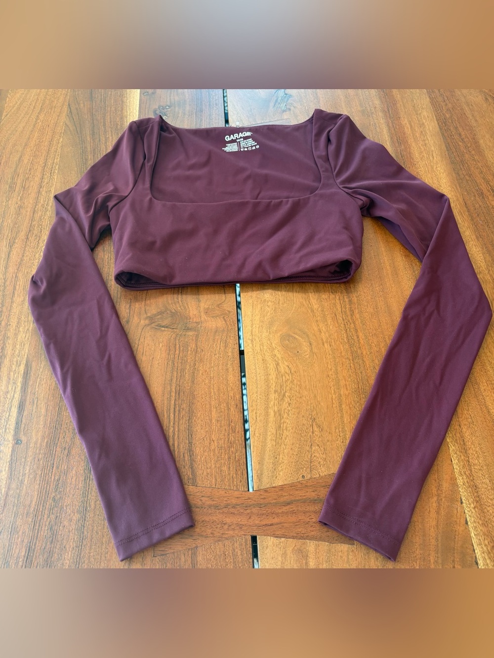 Garage Square Neck Long Sleeve Crop Top - Burgundy Plum